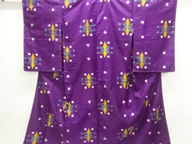 JAPANESE KIMONO / ANTIQUE KIMONO ENSEMBLE / SILK / MEISEN / WOVEN GEOMETRIC